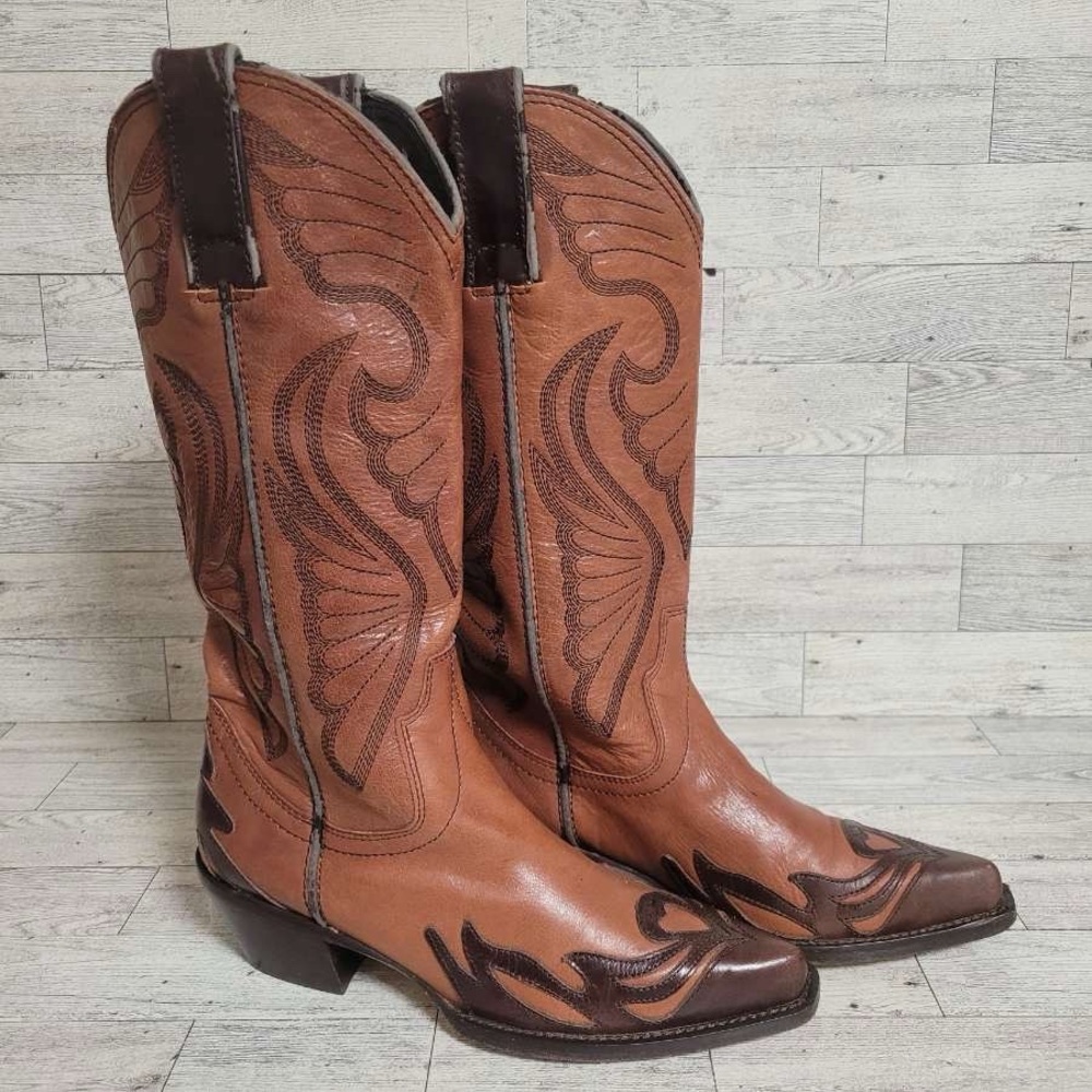Women’s Steven Steve Madden Western Brown Leather Wingtip Cowboy Boots Size 6.5